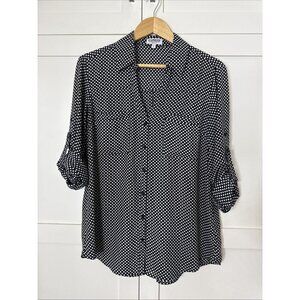 Express Portofino Shirt Women Small Black White Dot Original Fit Flowy Career L
